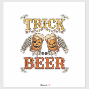 Trick Or Beer Halloween Pumpkin Mug Skeleton Hands Sticker