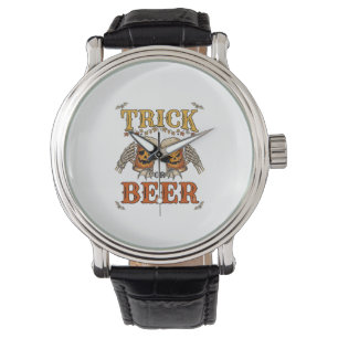 Trick Or Beer Halloween Pumpkin Mug Skeleton Hands Watch