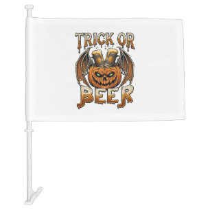 Trick Or Beer Halloween Pumpkin Skeleton Wings Mug Car Flag