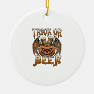 Trick Or Beer Halloween Pumpkin Skeleton Wings Mug Ceramic Ornament