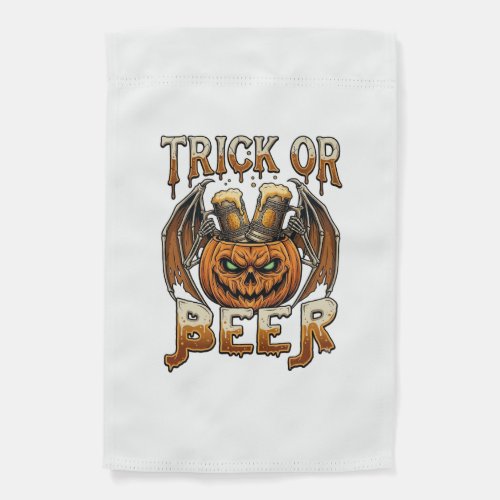 Trick Or Beer Halloween Pumpkin Skeleton Wings Mug Garden Flag