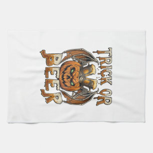 Trick Or Beer Halloween Pumpkin Skeleton Wings Mug Kitchen Towel