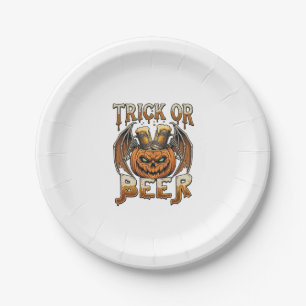 Trick Or Beer Halloween Pumpkin Skeleton Wings Mug Paper Plates