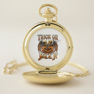 Trick Or Beer Halloween Pumpkin Skeleton Wings Mug Pocket Watch