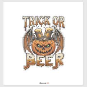 Trick Or Beer Halloween Pumpkin Skeleton Wings Mug Sticker