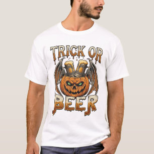 Trick Or Beer Halloween Pumpkin Skeleton Wings Mug T-Shirt