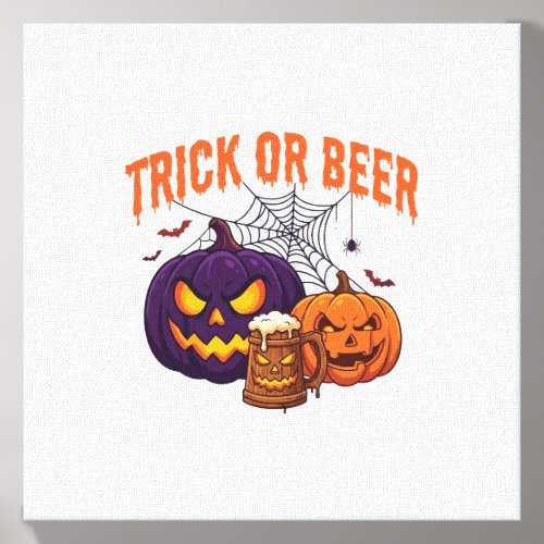 Trick Or Beer Halloween Pumpkins Mug Spider Web_1 Canvas Photo Tile