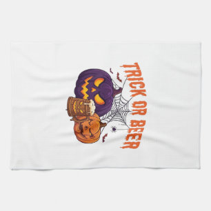 Trick Or Beer Halloween Pumpkins Mug Spider Web_1 Kitchen Towel