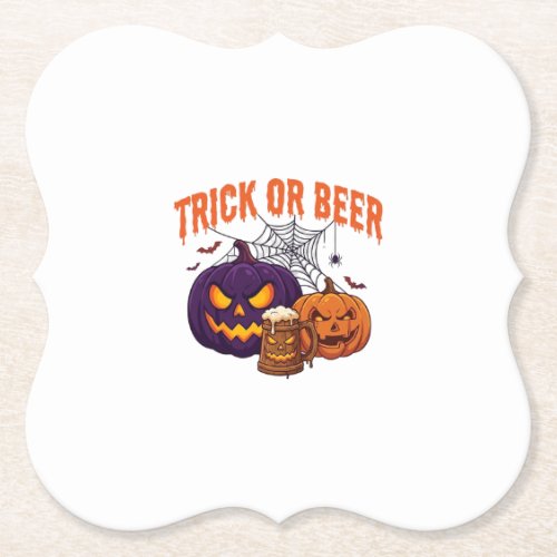Trick Or Beer Halloween Pumpkins Mug Spider Web_1 Paper Coaster