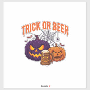 Trick Or Beer Halloween Pumpkins Mug Spider Web_1 Sticker