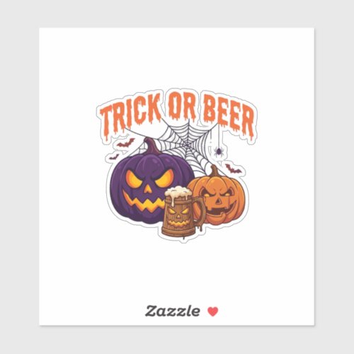Trick Or Beer Halloween Pumpkins Mug Spider Web_1 Sticker