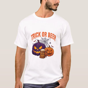 Trick Or Beer Halloween Pumpkins Mug Spider Web_1 T-Shirt
