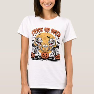 Trick or Beer Skeleton Dragons Art T-Shirt
