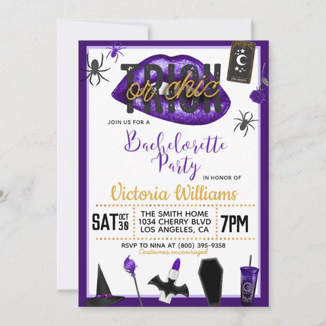 Trick or Chic Halloween Bachelorette Invitation (Front)