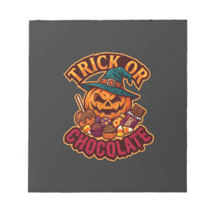 Trick Or Chocolate Halloween Pumpkin Witch Hat Can Notepad