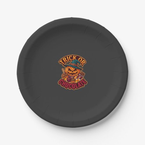 Trick Or Chocolate Halloween Pumpkin Witch Hat Can Paper Plates
