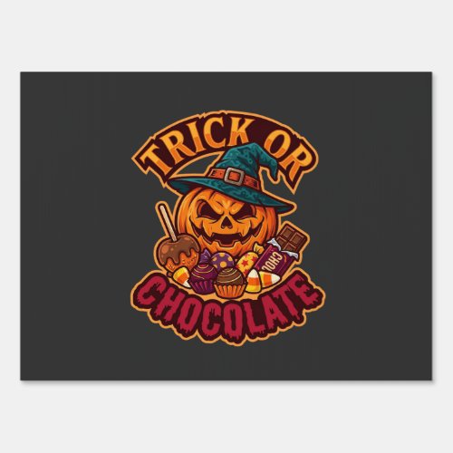 Trick Or Chocolate Halloween Pumpkin Witch Hat Can Sign