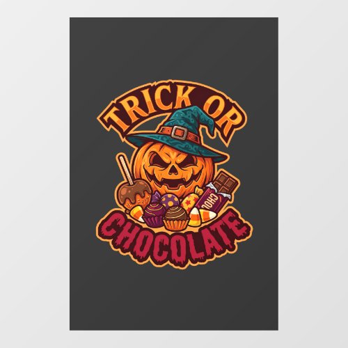 Trick Or Chocolate Halloween Pumpkin Witch Hat Can Window Cling