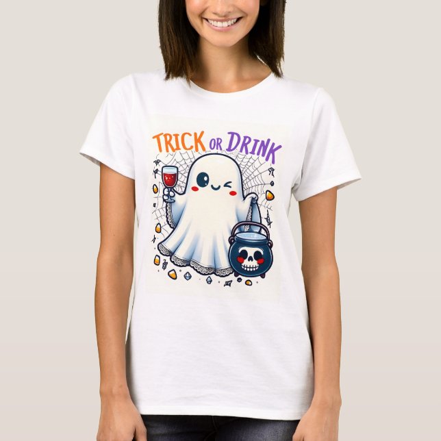 Trick or Drink Cute Halloween Design T-Shirt (Front)