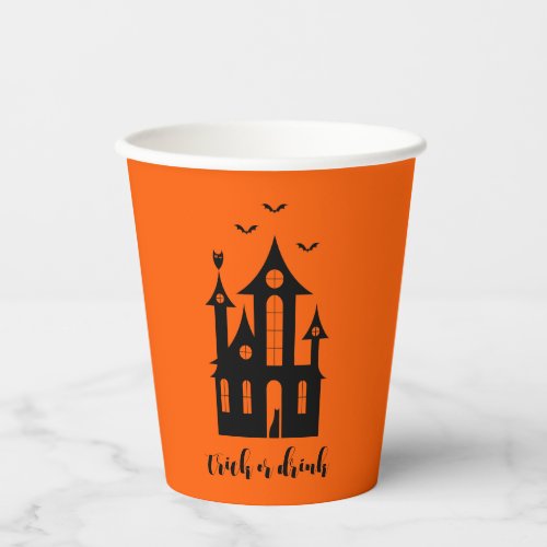 Trick Or Drink Halloween Haunted House Orange Paper Cups
