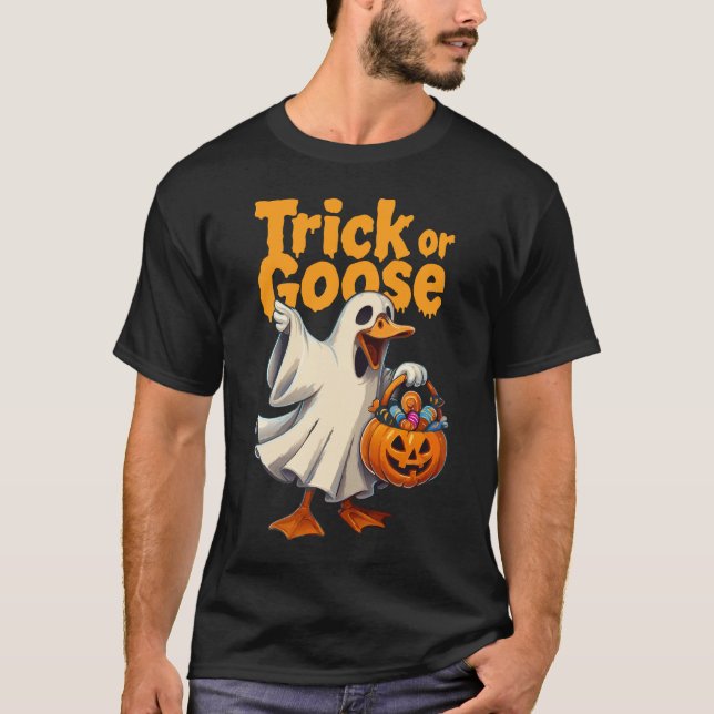 Trick or Goose Halloween Goose T-Shirt (Front)