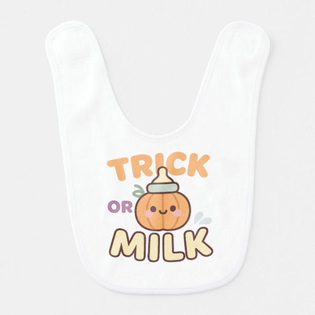 Trick or Milk Baby Pumpkin Bottle Design Bib (Front)