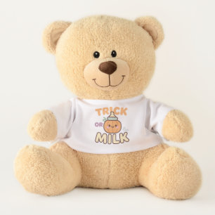 Trick or Milk Baby Pumpkin Bottle Design Teddy Bear