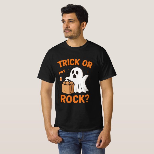 Trick or Rock Funny Halloween T-Shirt (Front Full)