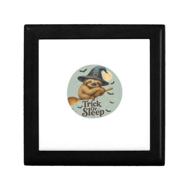 Trick or Sleep – Cute Witch Sloth Halloween Pun Ar Gift Box (Front)