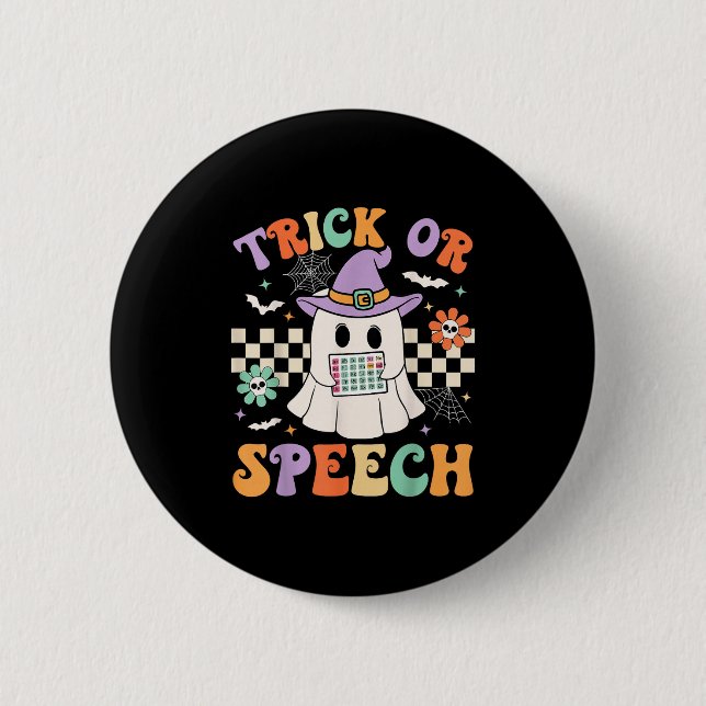 Trick Or Speech Halloween Slp Retro Speech Therapy Button (Front)