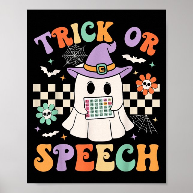 Trick Or Speech Halloween Slp Retro Speech Therapy Poster (Front)