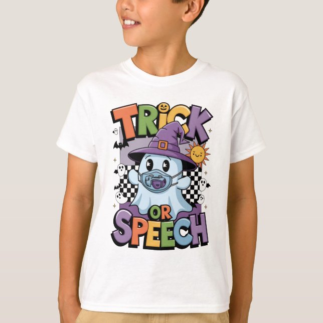 Trick or Speech Orange Black Funny Halloween Ghost T-Shirt (Front)