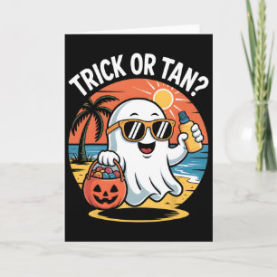 Trick Or Tan Funny Halloween Cute Ghost Beach Summ Card