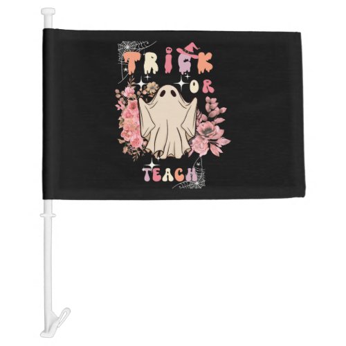 Trick or Teach Cute Ghost Halloween Vintage Car Flag