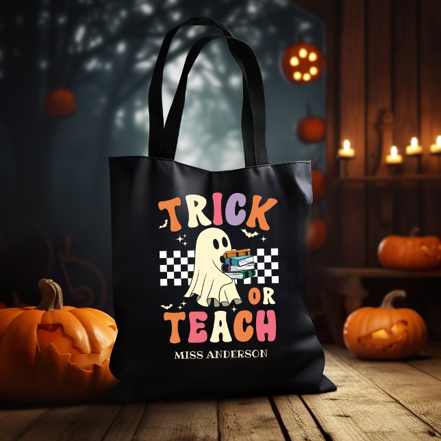 Trick or Teach Funny Halloween Teacher Tote Bag (Creator Uploaded)