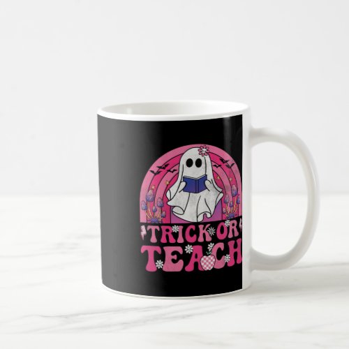 Trick Or Teach Groovy Halloween Retro Boo Ghost Te Coffee Mug