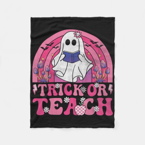Trick Or Teach Groovy Halloween Retro Boo Ghost Te Fleece Blanket