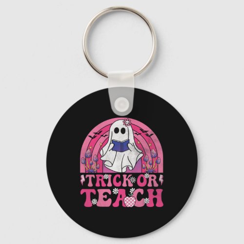 Trick Or Teach Groovy Halloween Retro Boo Ghost Te Keychain