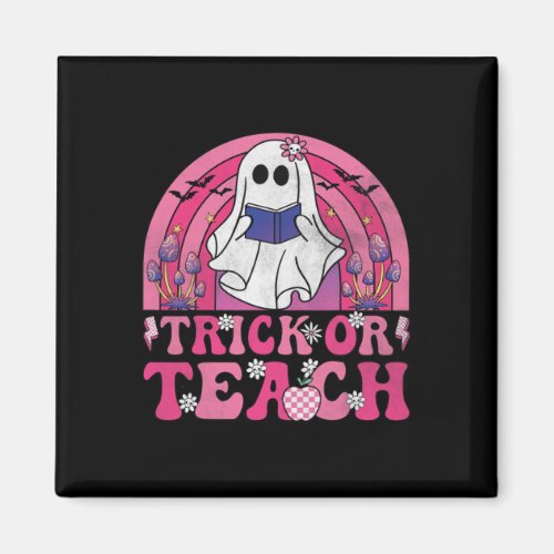 Trick Or Teach Groovy Halloween Retro Boo Ghost Te Magnet