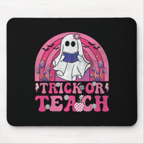 Trick Or Teach Groovy Halloween Retro Boo Ghost Te Mouse Pad
