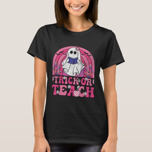 Trick Or Teach Groovy Halloween Retro Boo Ghost Te T-Shirt