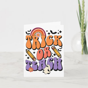 Trick Or Teach Groovy Teacher Ghost Funny Hallowee Card