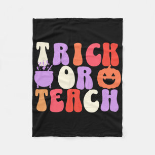 Trick Or Teach Groovy Teacher Halloween  Fleece Blanket