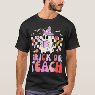 Trick Or Teach Groovy Teacher Halloween Floral  T-Shirt