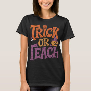 Trick Or Teach Groovy Teacher Halloween Retro Tee