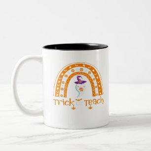 Trick Or Teach Halloween Teacher Rainbow Ghost Two-Tone Coffee Mug