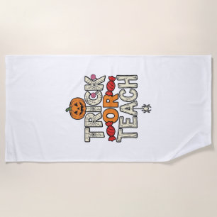 Trick Or Teach Halloween Teacher Vintage Vector De Beach Towel