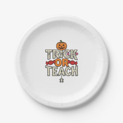 Trick Or Teach Halloween Teacher Vintage Vector De Paper Plates