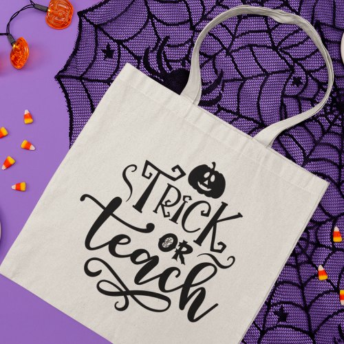 Trick or Teach Modern Halloween Pumpkin Teacher Tote Bag