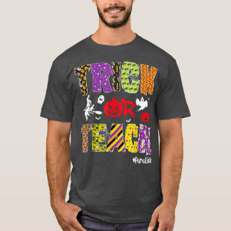 Trick Or Teach Para Life Halloween Pumpkin Skeleto T-Shirt